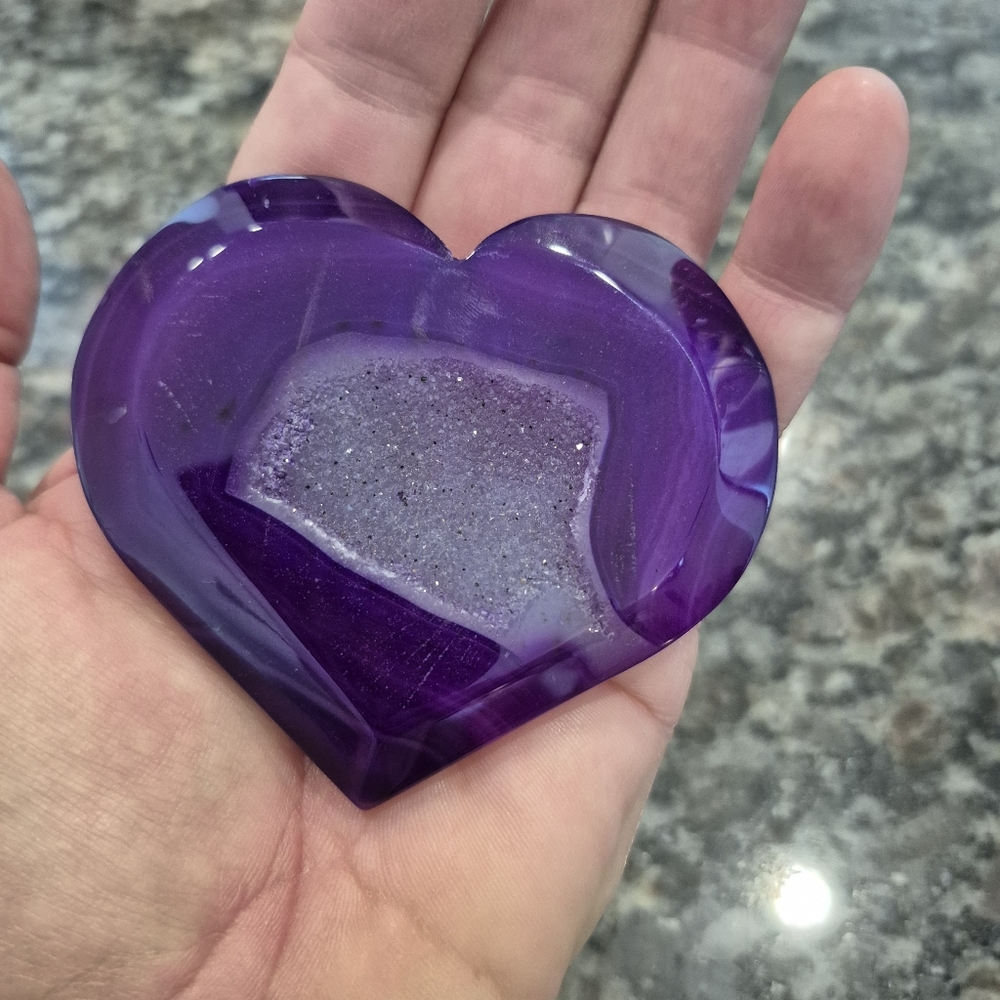 Purple Agate Natural Druzy Quartz Crystal Heart New #3 - Picture 5 of 7